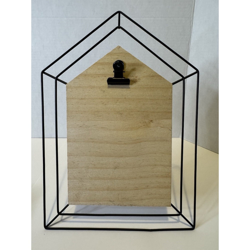 Set of 2 House-Shaped Freestanding Photo Frames Black Metal & Natural Wood - Picture 6 of 6